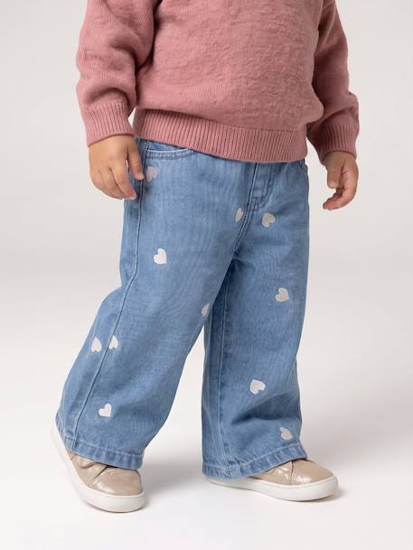 Jean large bébé fille petits coeurs brodés denim gris+stone - vertbaudet enfant 