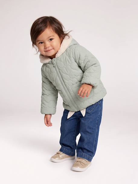 Doudoune bébé fille avec bonnet et moufles vert sauge - vertbaudet enfant 