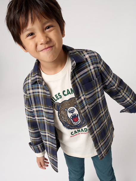Chemise à carreaux en flanelle garçon bleu ardoise+bleu nuit+camel+carreaux marine+carreaux vert+vert anglais - vertbaudet enfant 