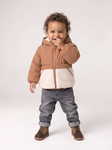 Doudoune bébé avec bonnet et moufles noisette - vertbaudet enfant 