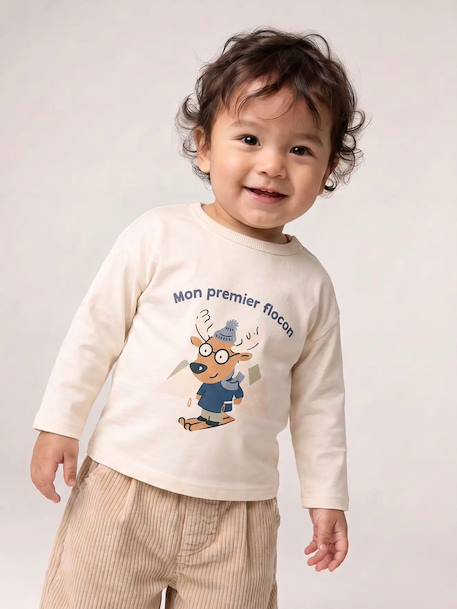 Babyshirt met lange mouwen en print ecru - vertbaudet enfant 