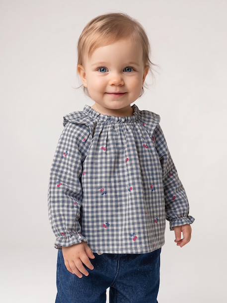 Blouse bébé fille vichy bleu grisé - vertbaudet enfant 