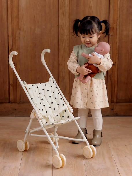 Grote rieten wandelwagen voor poppen ecru+rozen+zwart - vertbaudet enfant 