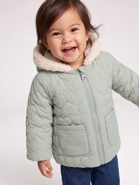 Doudoune bébé fille avec bonnet et moufles vert sauge - vertbaudet enfant 