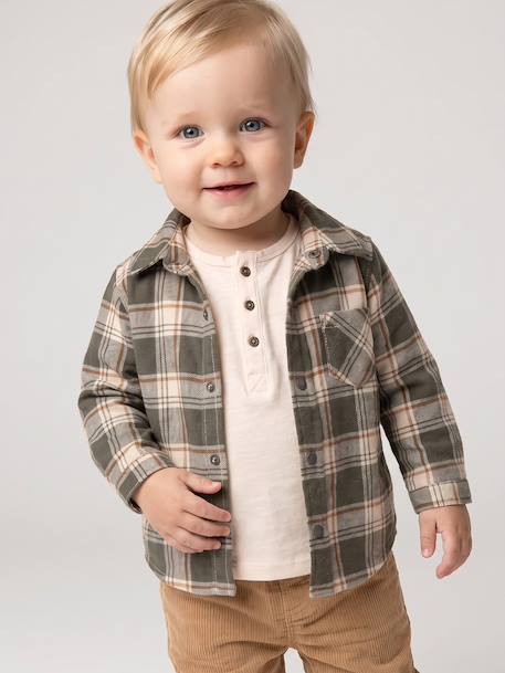 Chemise flanelle bébé à carreaux kaki+marine - vertbaudet enfant 