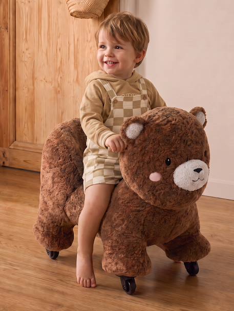 Porteur animal à roulettes en bois FSC® blanc+chocolat+marron+rose - vertbaudet enfant 