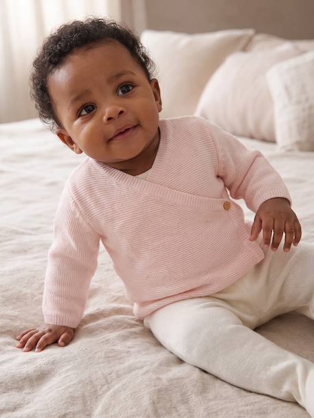 Brassière vest baby van wol en katoen cappuccino+gemêleerd beige+lichtroze+saliegroen+wit - vertbaudet enfant 