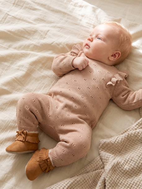 Combinaison bébé fille en tricot beige chiné - vertbaudet enfant 
