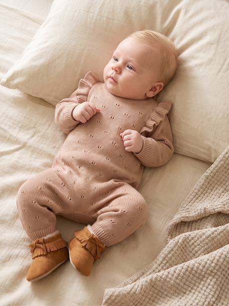 Combinaison bébé fille en tricot beige chiné - vertbaudet enfant 