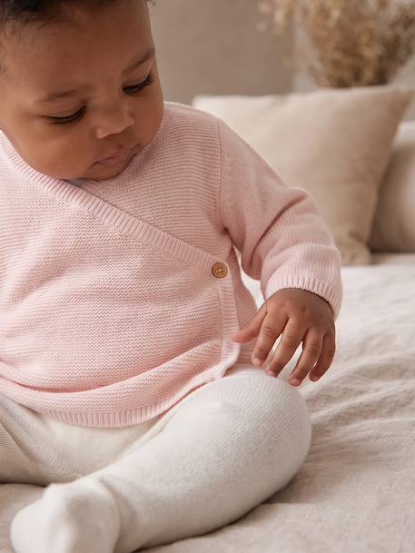 Brassière vest baby van wol en katoen cappuccino+gemêleerd beige+lichtroze+saliegroen+wit - vertbaudet enfant 