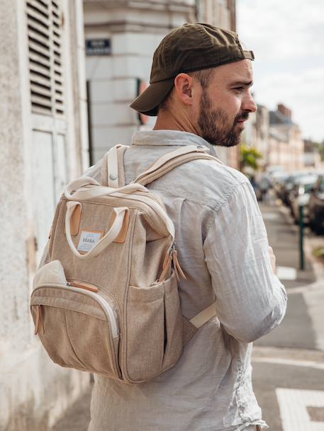 Sac à dos à langer Wellington beige chiné+Bleu marine+marron+marron imprimé - vertbaudet enfant 