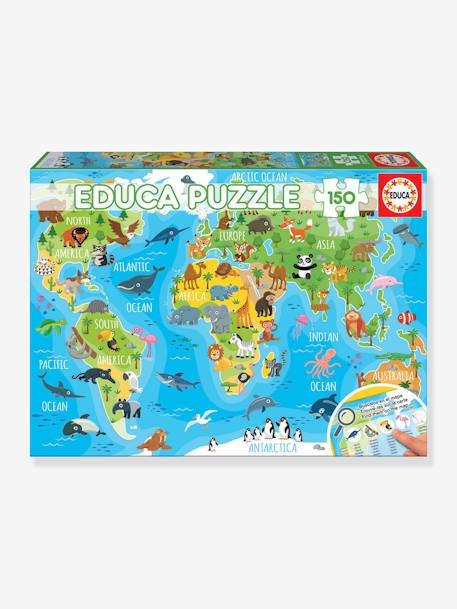 Puzzle 150 pièces Mappemonde Animaux BLEU - vertbaudet enfant 