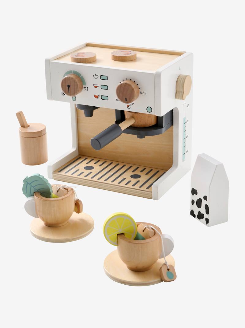 VERTBAUDET Stand De Café En Bois FSC® – 42 Cm, Avec Accessoires Barista (macarons, Cupcakes, Café, Croissant, Etc.) Dès 3 Ans