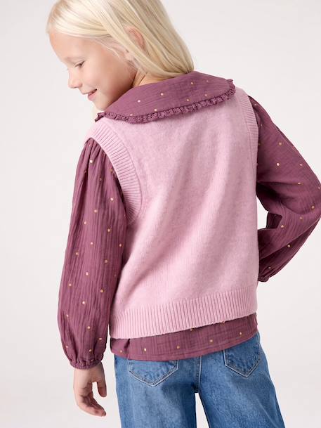 Mouwloos meisjesvest met knopen lila+vanille - vertbaudet enfant 
