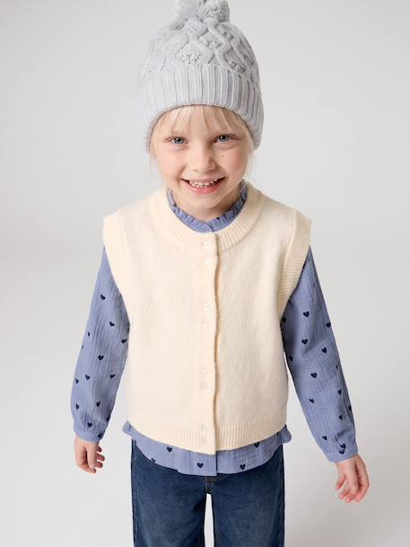 Mouwloos meisjesvest met knopen lila+vanille - vertbaudet enfant 