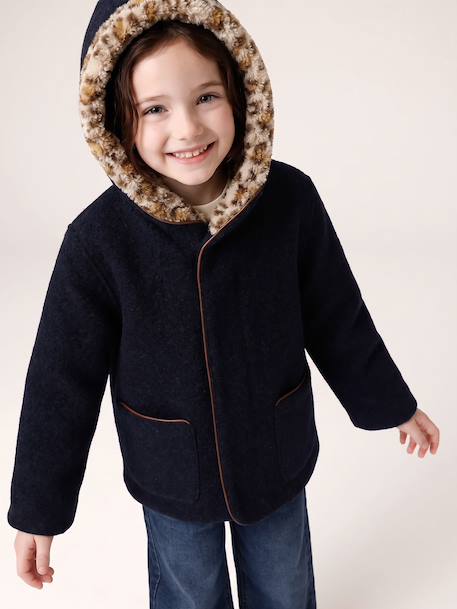 Manteau fille à capuche camel+marine - vertbaudet enfant 