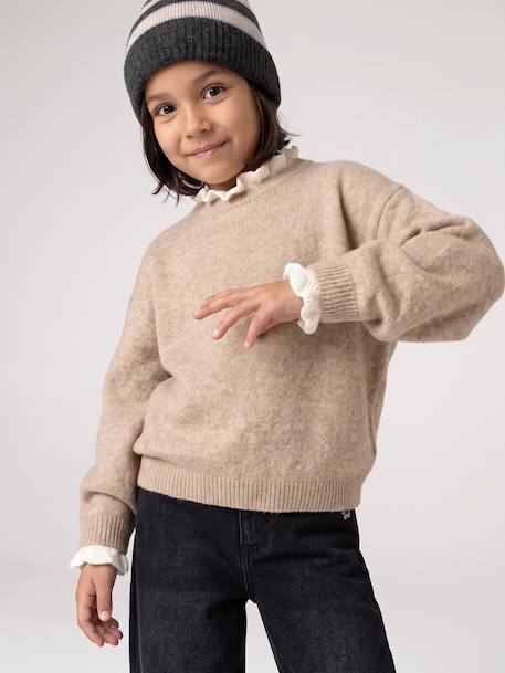 Pull col montant fille camel+vieux rose - vertbaudet enfant 