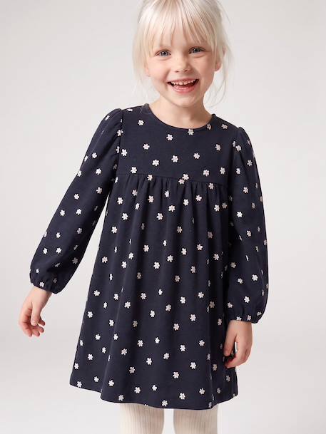 Jersey jurk met lange mouwen meisje ecru+marineblauw - vertbaudet enfant 
