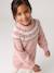 Jacquard jurk met lange mouwen kameel+roze (poederkleur)+saliegroen - vertbaudet enfant 