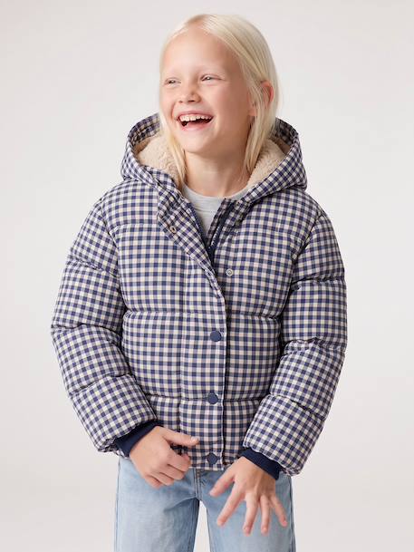 Gewatteerde jas met capuchon meisje blauw+marineblauw - vertbaudet enfant 