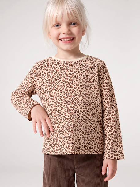Meisjesshirt met fleece, lange mouwen rouge+vanille - vertbaudet enfant 