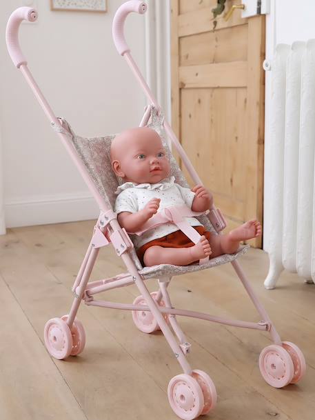 Grande poussette canne pour poupon écru+noir+rose - vertbaudet enfant 