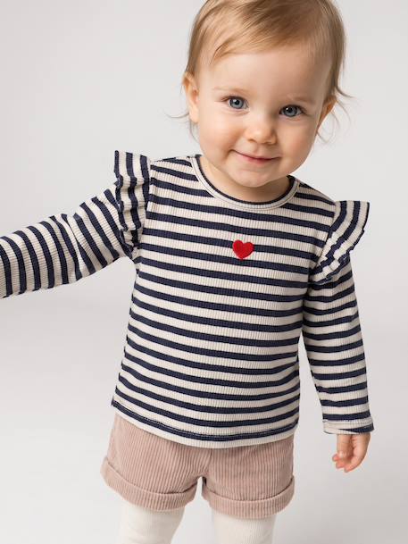T-shirt manches longues bébé fille rose+vanille - vertbaudet enfant 