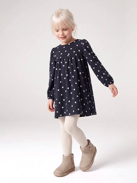 Jersey jurk met lange mouwen meisje ecru+marineblauw - vertbaudet enfant 