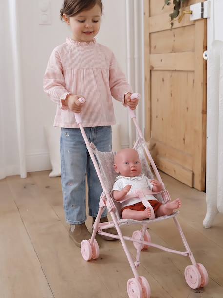 Grande poussette canne pour poupon écru+noir+rose - vertbaudet enfant 
