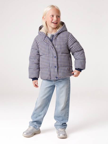 Gewatteerde jas met capuchon meisje blauw+marineblauw - vertbaudet enfant 