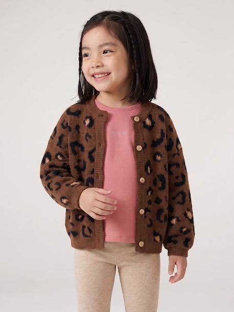 Gilet fille motif maille mousseuse chocolat+écru+marron+vert - vertbaudet enfant 