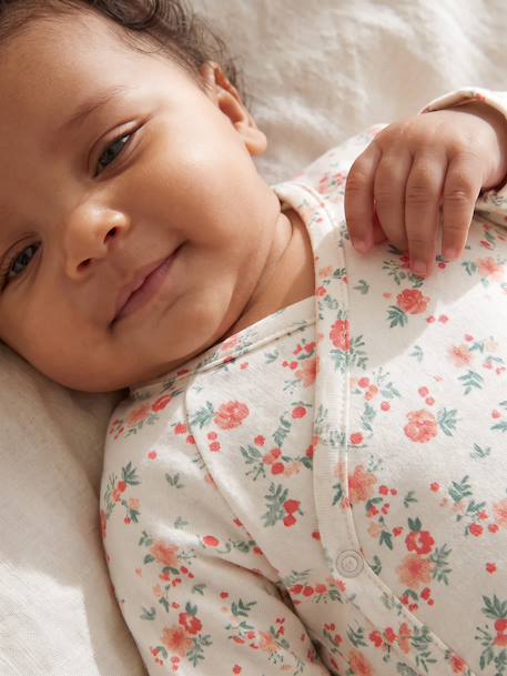 Newborn wikkelshirt met lange mouwen cappuccino+ecru+saliegroen - vertbaudet enfant 