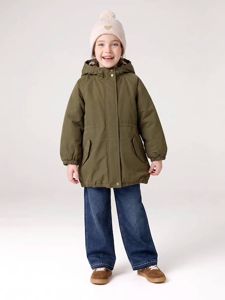 Meisjesparka met capuchon gevoerd met imitatiebont donkergroen+kameel+marineblauw+pruim+rozenhout+zwart - vertbaudet enfant 