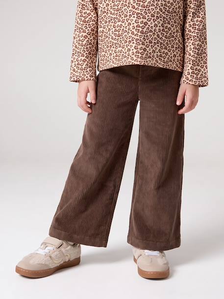 Wijde, fluwelen broek voor meisjes antraciet+bruin+chocoladebruin+kaki+pruim+rozen+zachtpaars - vertbaudet enfant 