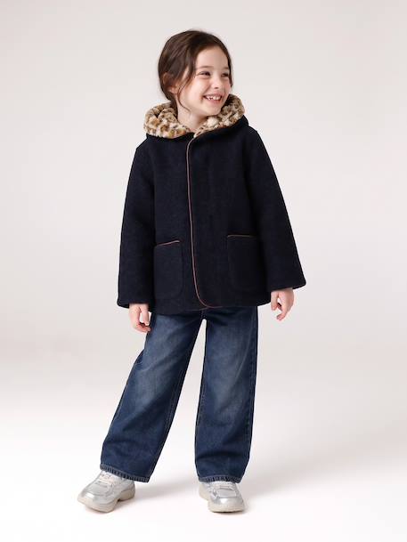 Meisjesjas met capuchon kameel+marineblauw - vertbaudet enfant 