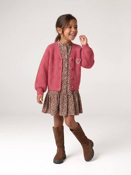 Gilet boutonné fille écru+vieux rose - vertbaudet enfant 