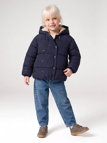 Gewatteerde jas met capuchon meisje blauw+marineblauw - vertbaudet enfant 
