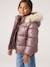 Donsjack met capuchon voor meisjes met fleece voering goud+roze (poederkleur)+zachtpaars - vertbaudet enfant 