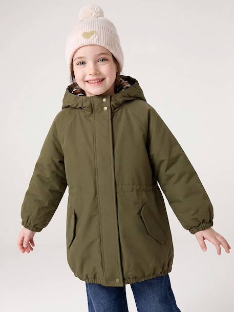 Meisjesparka met capuchon gevoerd met imitatiebont donkergroen+kameel+marineblauw+pruim+rozenhout+zwart - vertbaudet enfant 