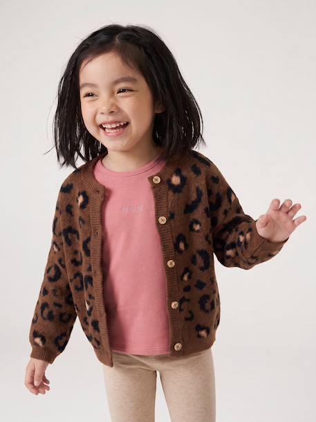 Gilet fille motif maille mousseuse chocolat+écru+marron+vert - vertbaudet enfant 