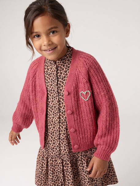 Gebreid vest voor meisjes ecru+oudroze - vertbaudet enfant 