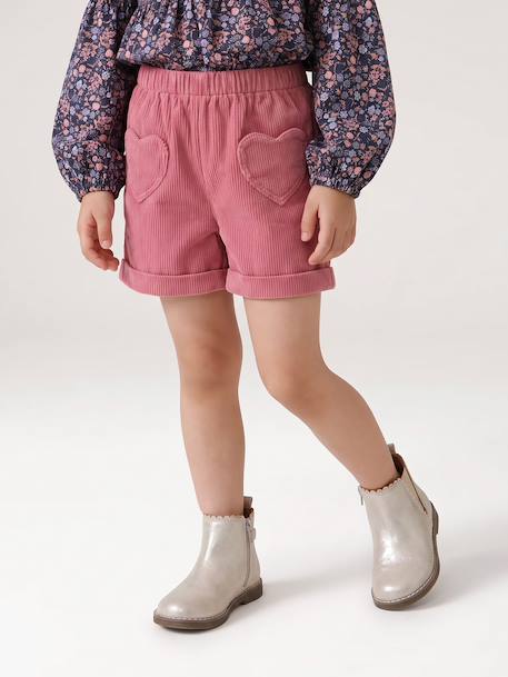 Short van velours met hartvormige zakken voor meisjes, gemakkelijk aan te trekken. kaki+marineblauw+oudroze+rozen - vertbaudet enfant 