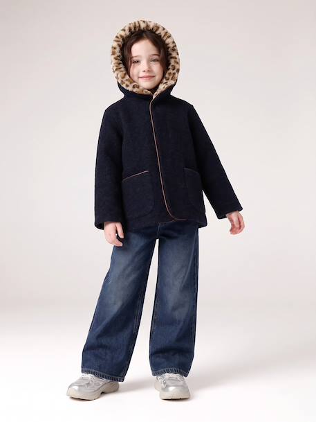 Manteau fille à capuche camel+marine - vertbaudet enfant 