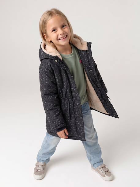 Romantische parka met capuchon voor meisjes antraciet+groen - vertbaudet enfant 