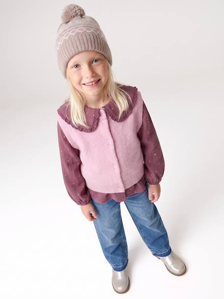 Mouwloos meisjesvest met knopen lila+vanille - vertbaudet enfant 