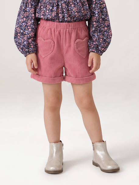 Short van velours met hartvormige zakken voor meisjes, gemakkelijk aan te trekken. kaki+marineblauw+oudroze+rozen - vertbaudet enfant 