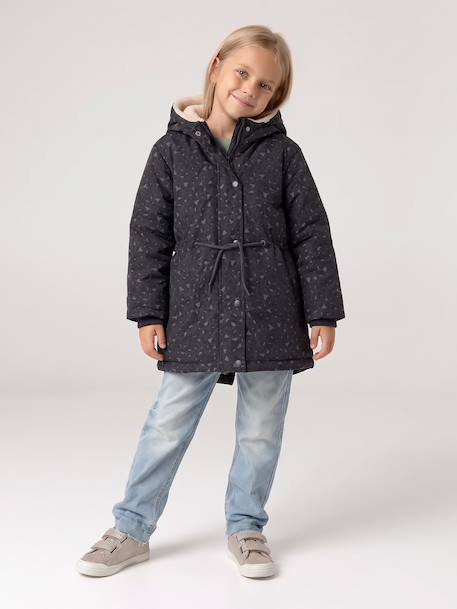 Parka fille à capuche romantique anthracite+vert - vertbaudet enfant 