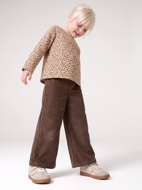 Wijde, fluwelen broek voor meisjes antraciet+bruin+chocoladebruin+kaki+pruim+rozen+zachtpaars - vertbaudet enfant 