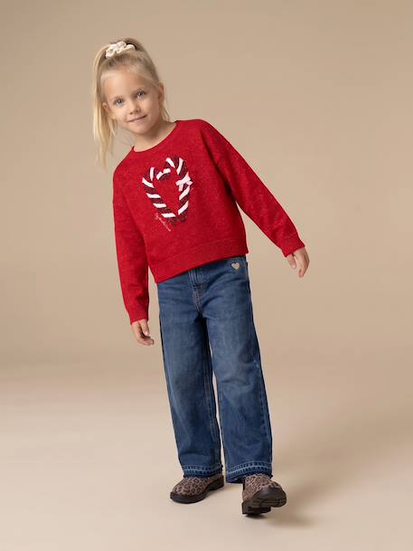 Jean fille large bas effiloché bleu foncé+denim bleached+gris+stone - vertbaudet enfant 