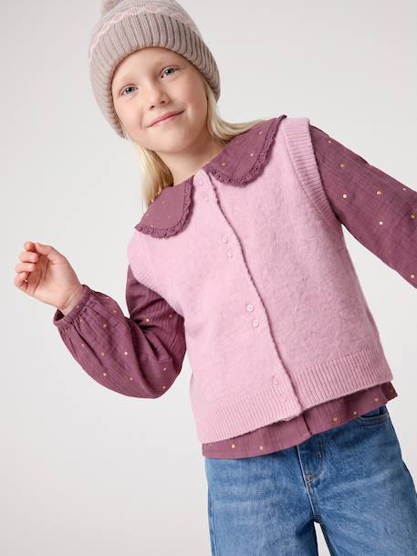 Mouwloos meisjesvest met knopen lila+vanille - vertbaudet enfant 